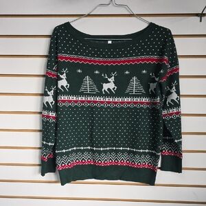 Festive Green Reindeer Sweater XL